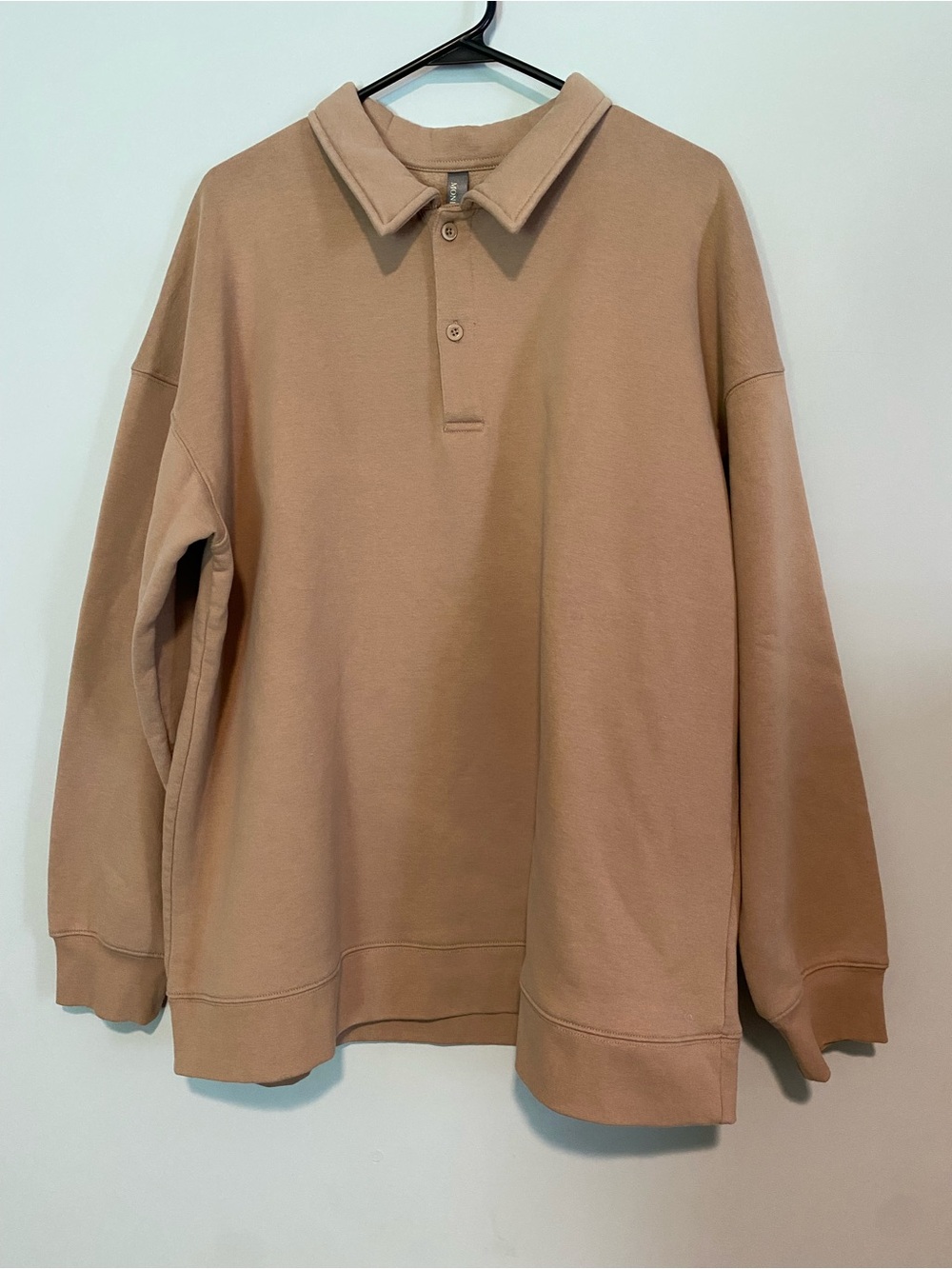 MONDETTA Tan Brown Polo Sweatshirt Men's XXL Oversized Long Sleeve Pullover
